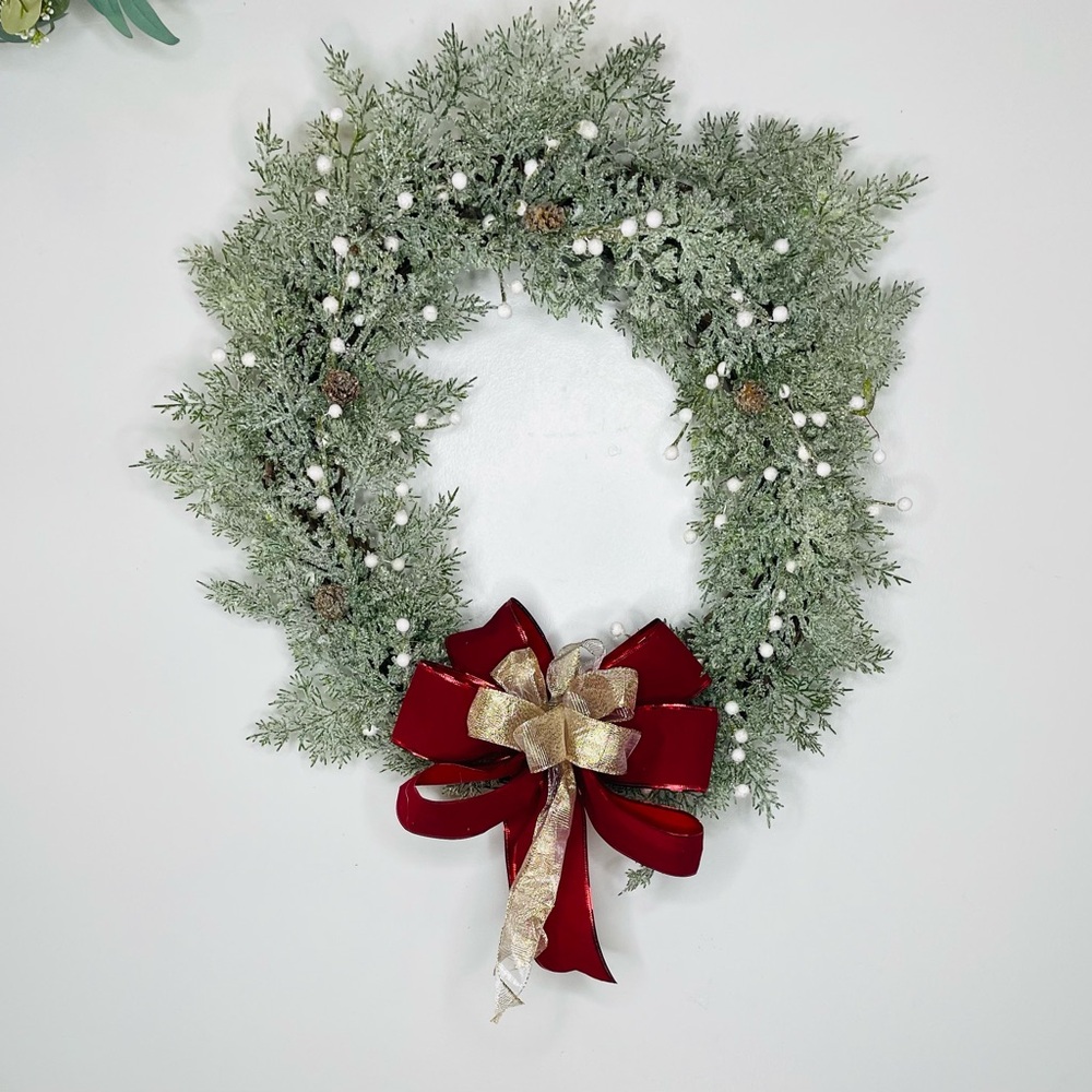 Festive Green and Red Holiday Wreath with Gold Accents
